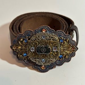 De Lis Couture Jewel Tooled Leather Belt Women’s Size 36